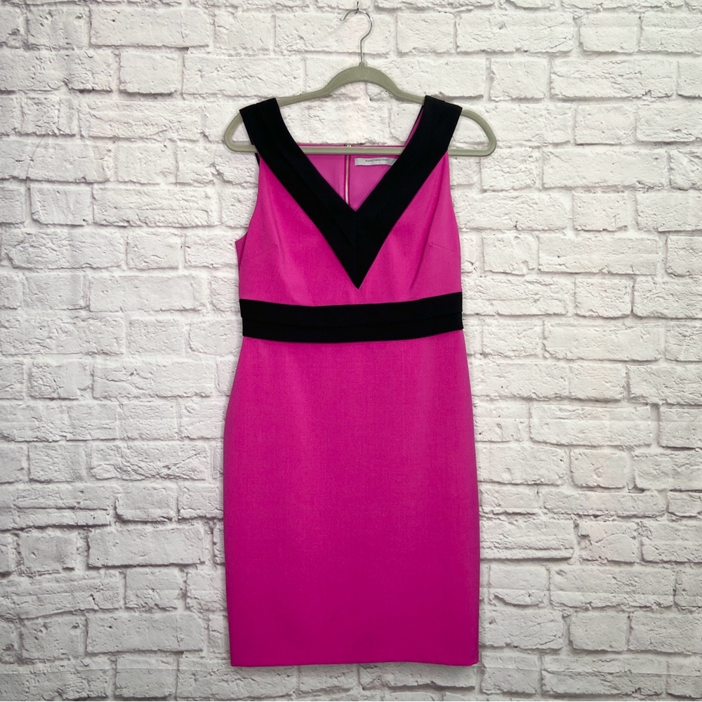 Andrew Marc Womens Sheath Dress Size 6 Sleeveless Zip Lined Pink Black NWT